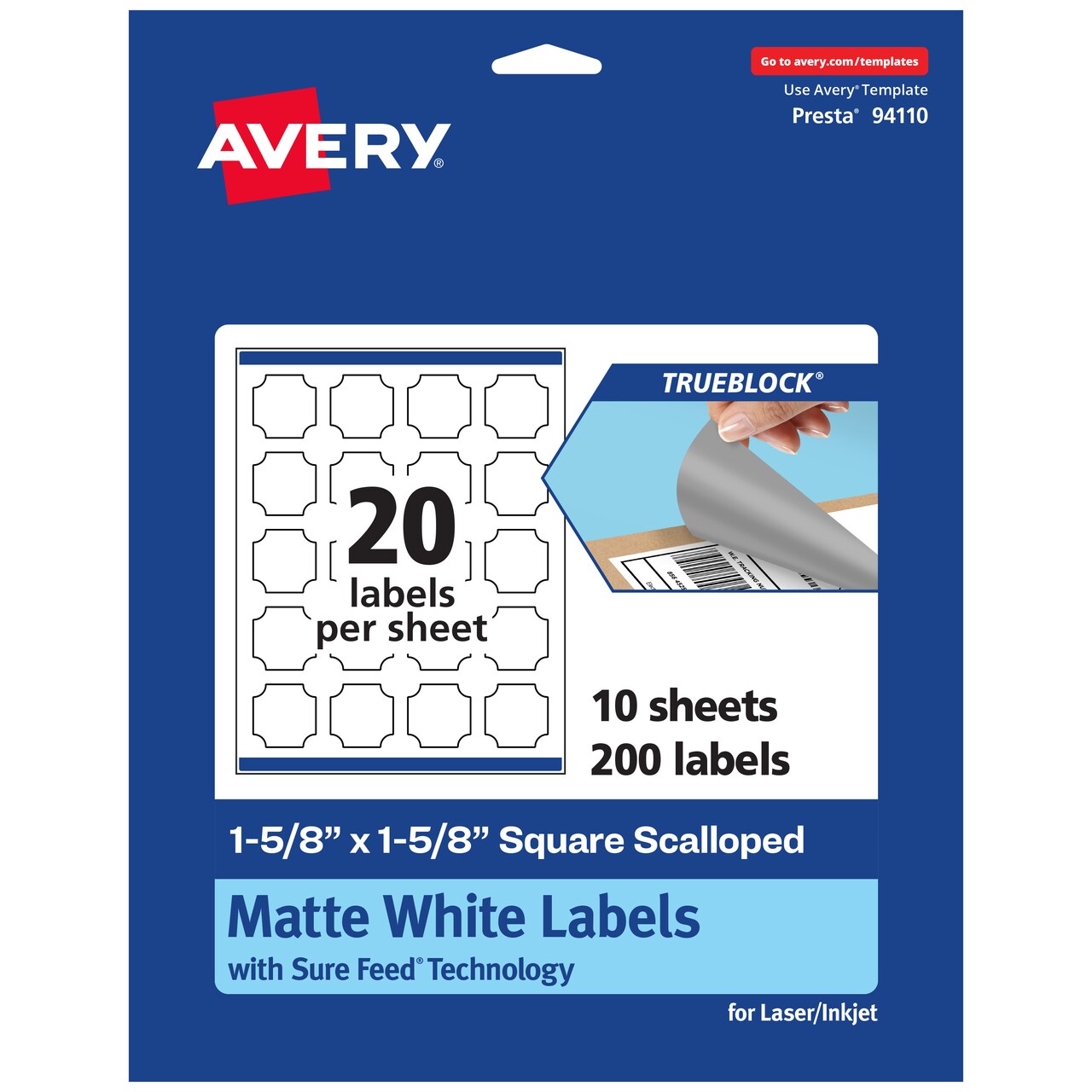 Avery TrueBlock Matte White Paper Labels, 1-5/8" x 1-5/8" Square Scalloped